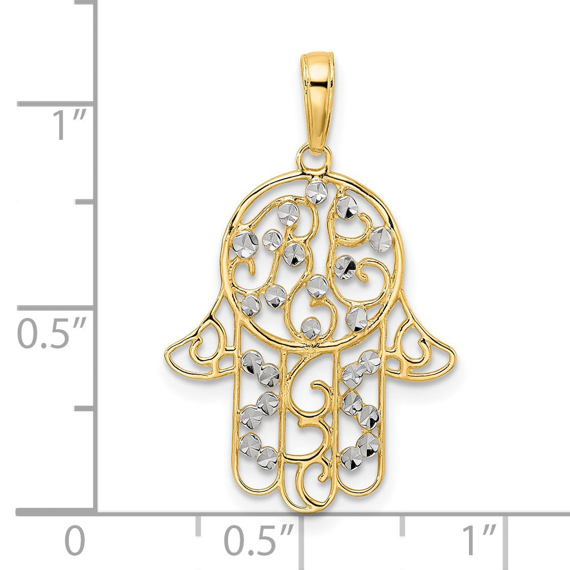 14k and White Rhodium Diamond-cut Fancy Hamsa Pendant
