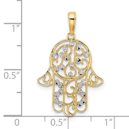 14k and White Rhodium Diamond-cut Fancy Hamsa Pendant