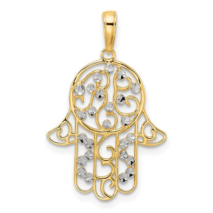 14k & White Rhodium D/C Fancy Hamsa Pendant