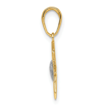 14k and White Rhodium Diamond-cut Sun Pendant