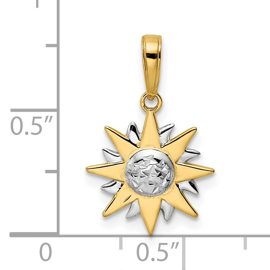 14k and White Rhodium Diamond-cut Sun Pendant