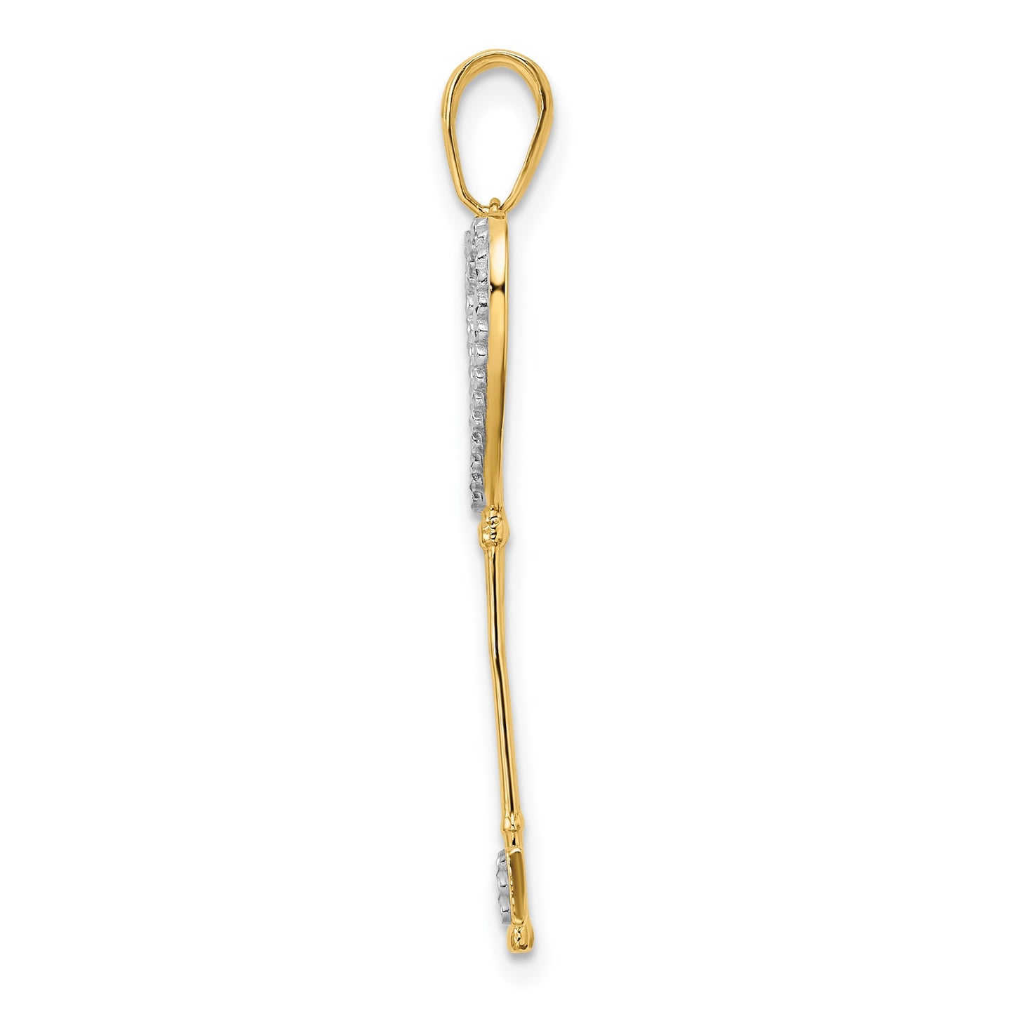 14k with White and Rose Rhodium Diamond-cut Hearts Key Pendant