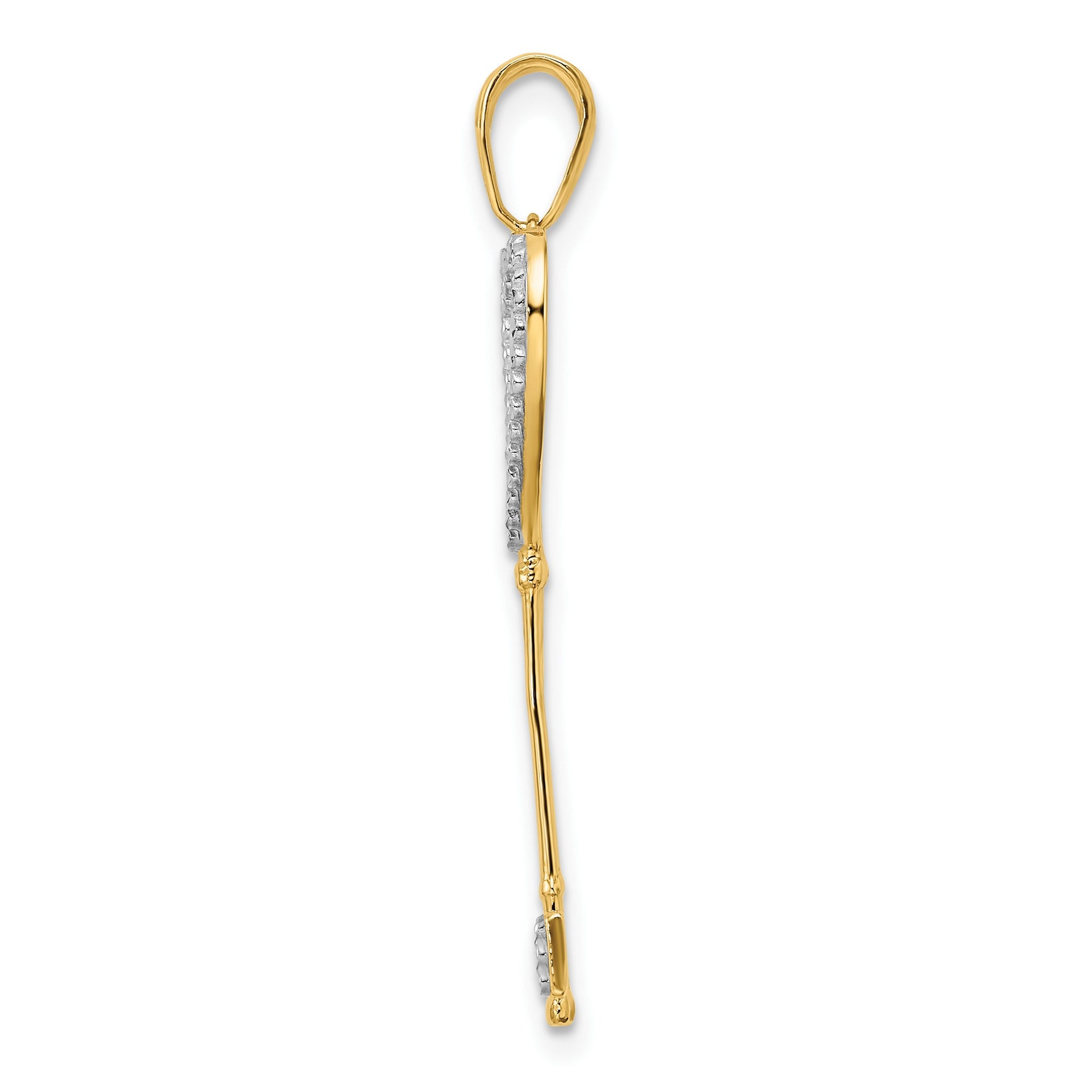 14k with White and Rose Rhodium Diamond-cut Hearts Key Pendant