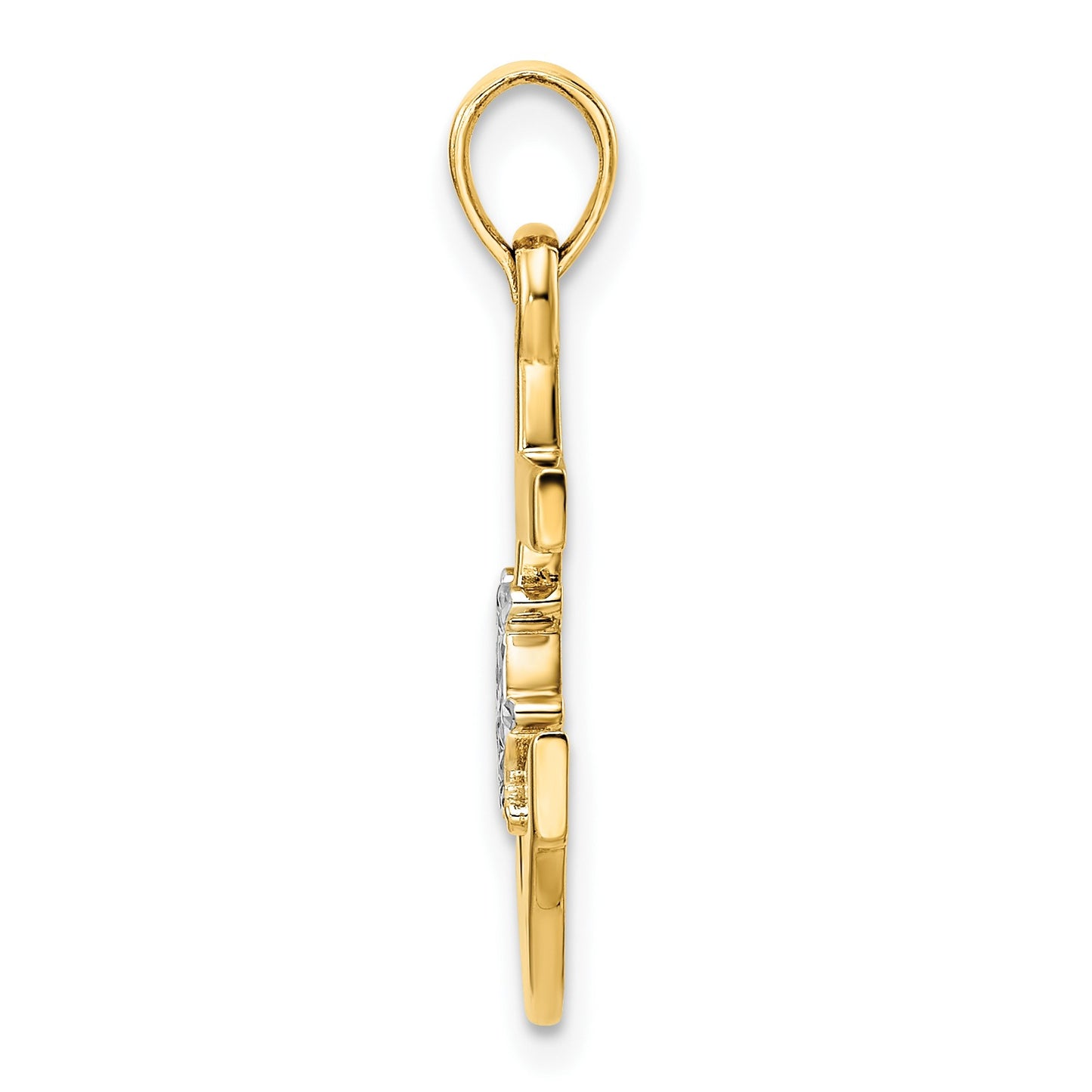 14k and White Rhodium Diamond-cut Anchor and Ship's Wheel Pendant