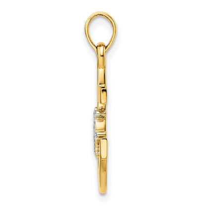 14k and White Rhodium Diamond-cut Anchor and Ship's Wheel Pendant