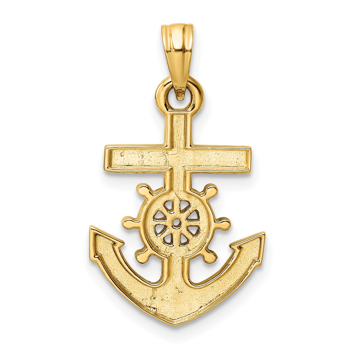 14k and White Rhodium Diamond-cut Anchor and Ship's Wheel Pendant