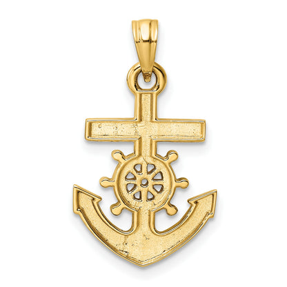 14k and White Rhodium Diamond-cut Anchor and Ship's Wheel Pendant