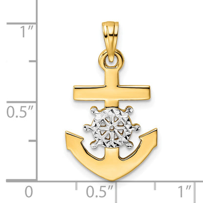 14k and White Rhodium Diamond-cut Anchor and Ship's Wheel Pendant