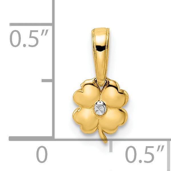 14k and White Rhodium Diamond-cut 4-Leaf Clover Pendant