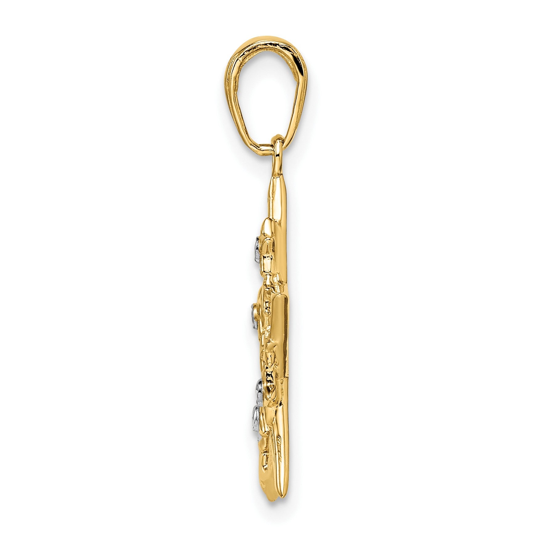 14k and White Rhodium Diamond-cut Stars Pendant