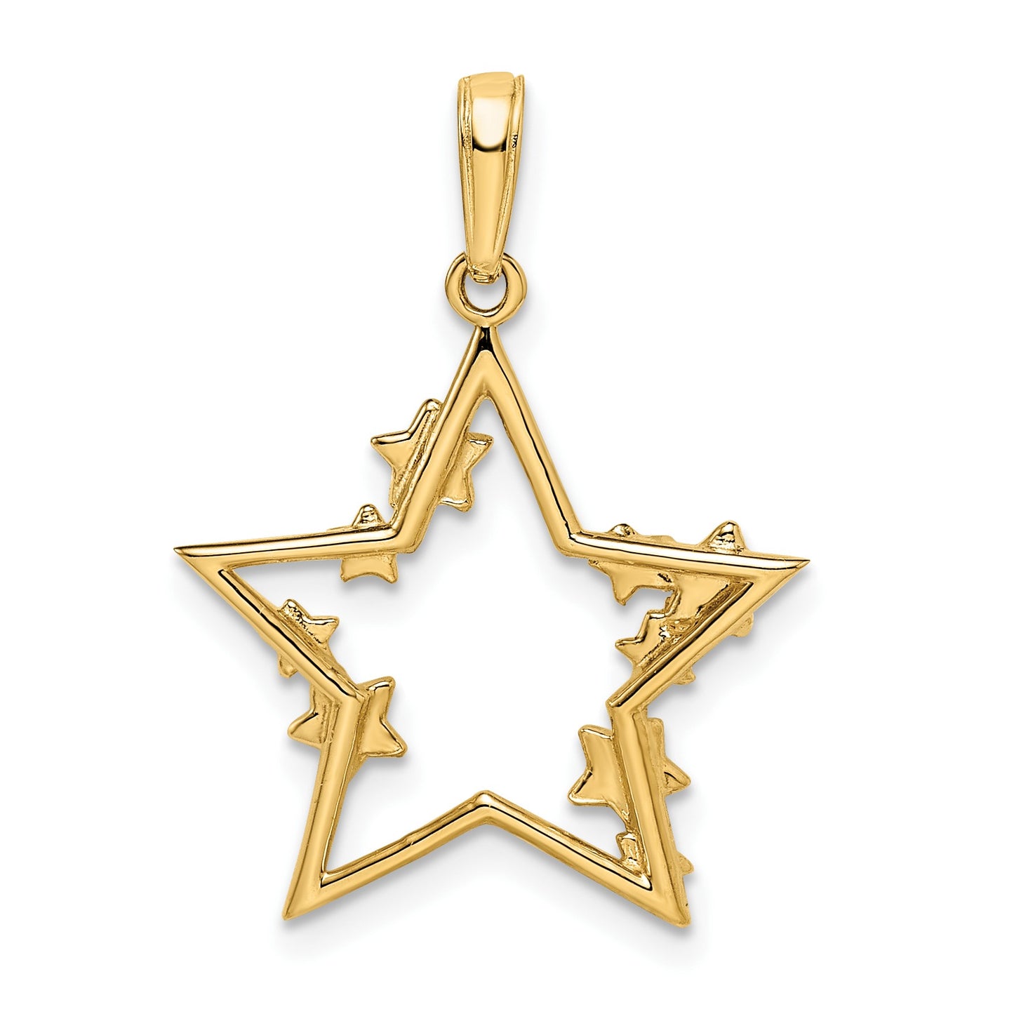 14k and White Rhodium Diamond-cut Stars Pendant