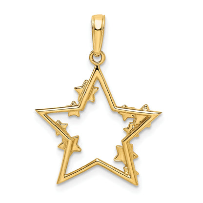 14k and White Rhodium Diamond-cut Stars Pendant