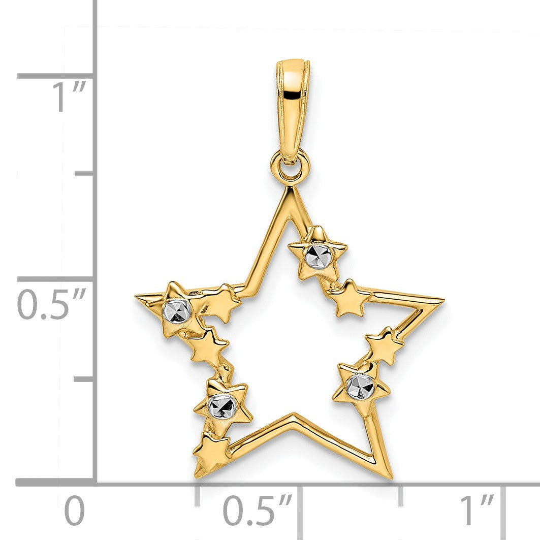 14k and White Rhodium Diamond-cut Stars Pendant
