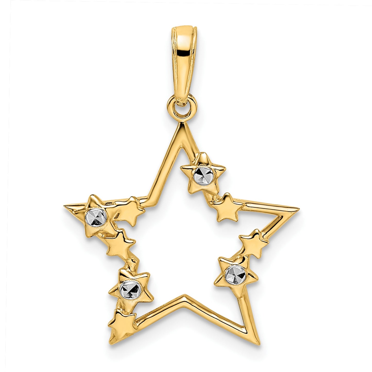 14k and White Rhodium Diamond-cut Stars Pendant
