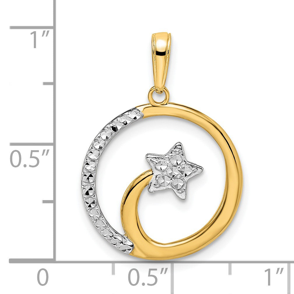14k and White Rhodium Diamond-cut Shooting Star Pendant