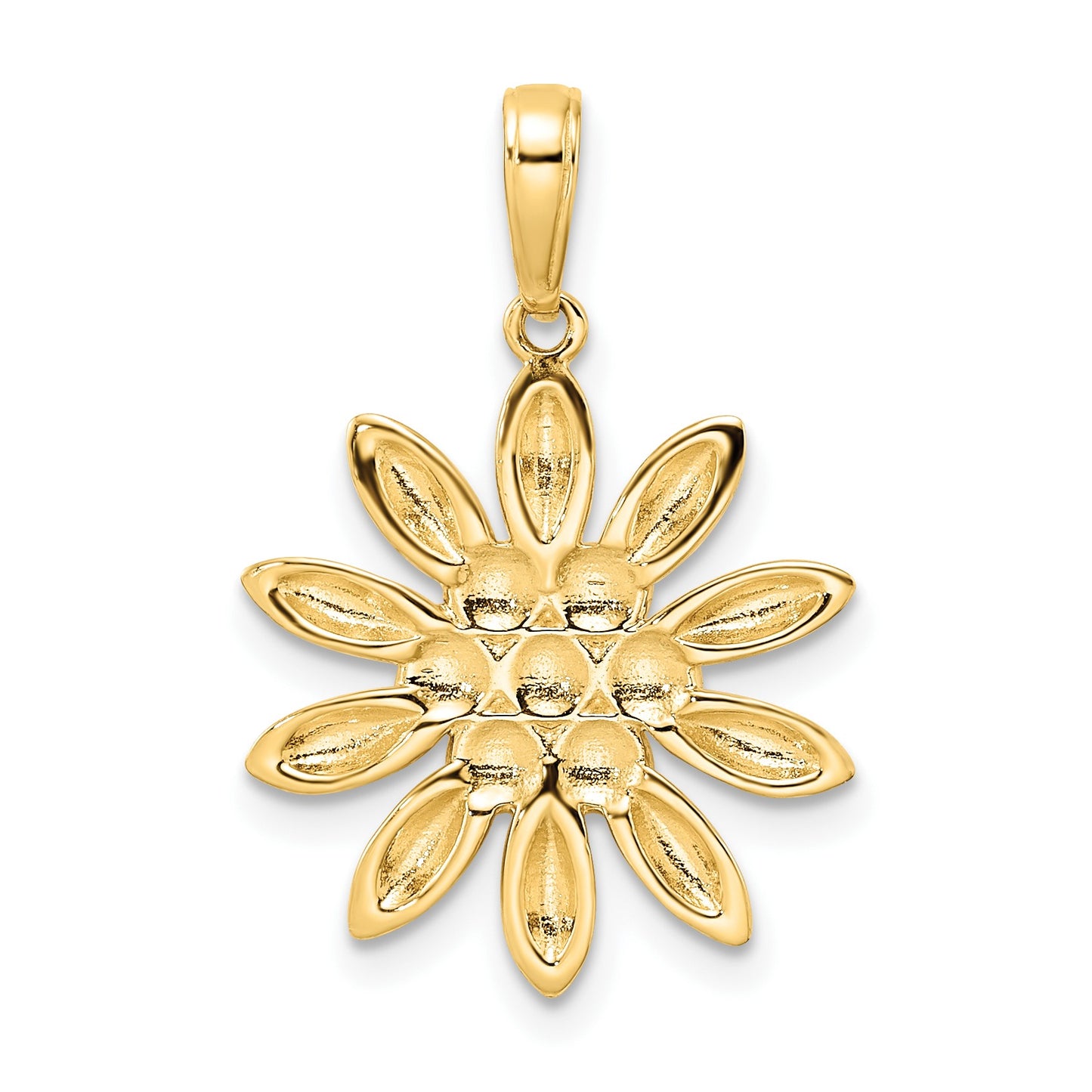 14K and White Rhodium Diamond-cut Flower Pendant