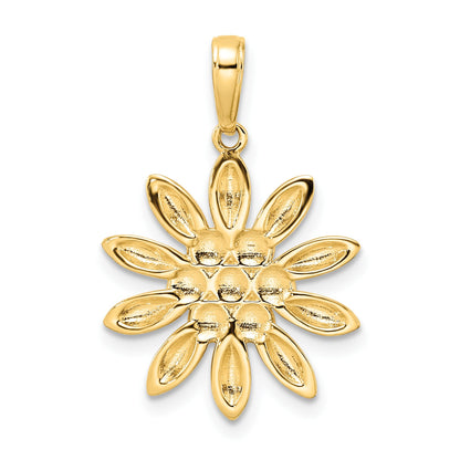 14K and White Rhodium Diamond-cut Flower Pendant