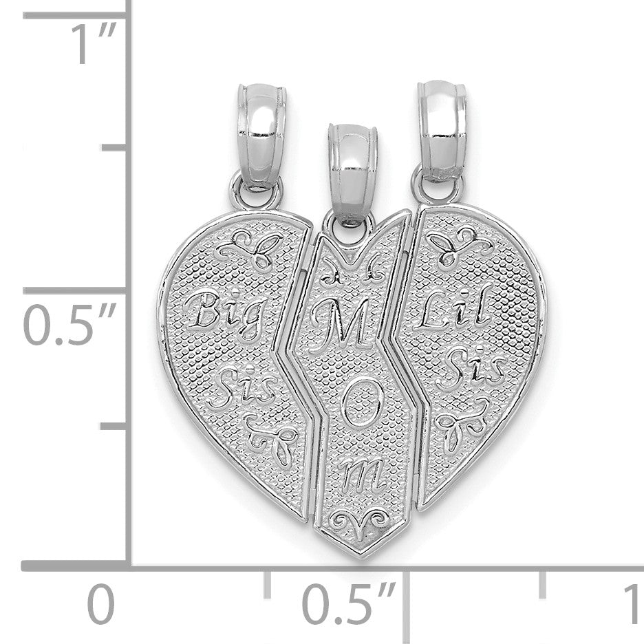 14k White Gold 3-Piece Break-apart BIG SIS-MOM-LIL SIS Charm