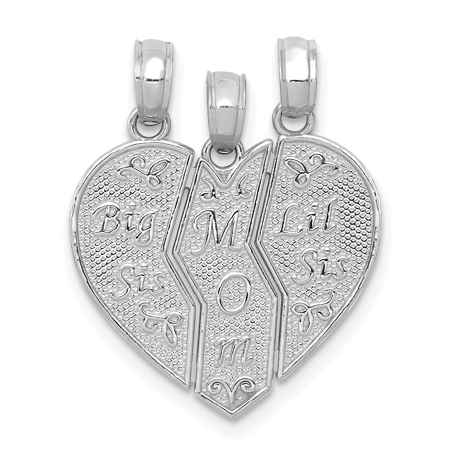 14k White Gold 3-Piece Break-apart BIG SIS-MOM-LIL SIS Charm