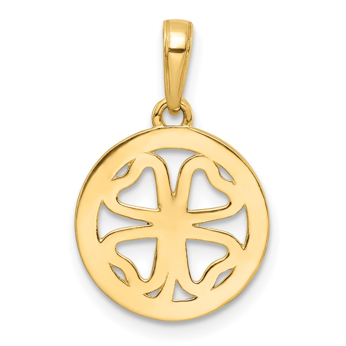 14K and White Rhodium Diamond-cut Four-leaf Clover Pendant