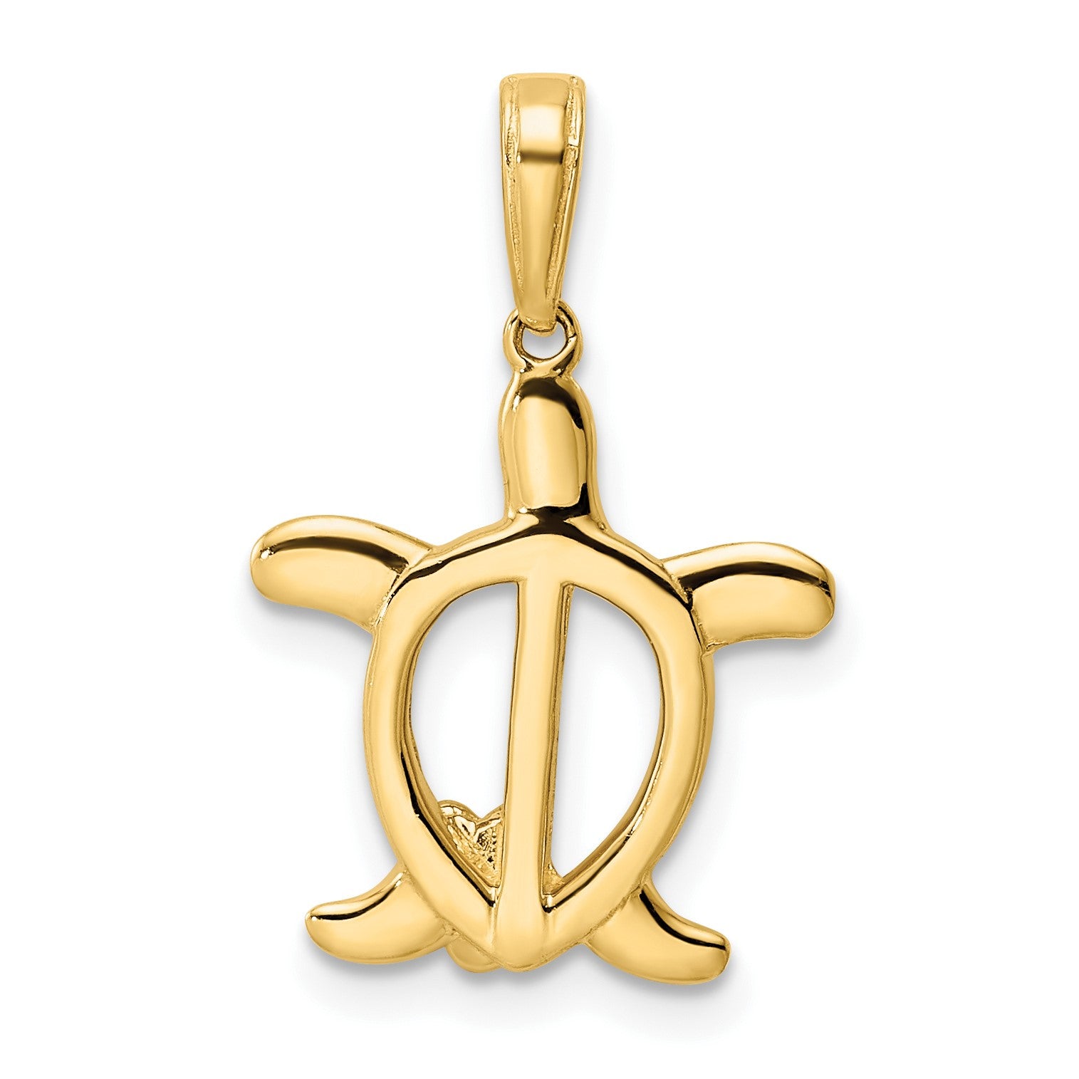 14k and White Rhodium Diamond-cut Turtle with Flower Pendant
