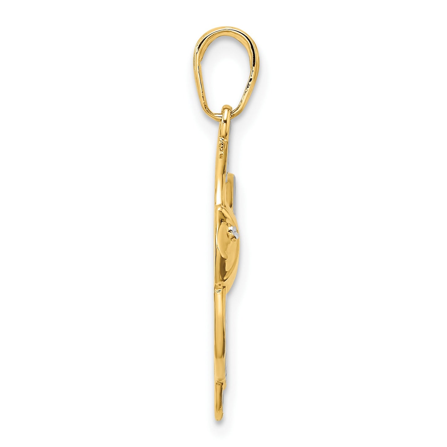 14k and White Rhodium Diamond-cut Angelfish Pendant