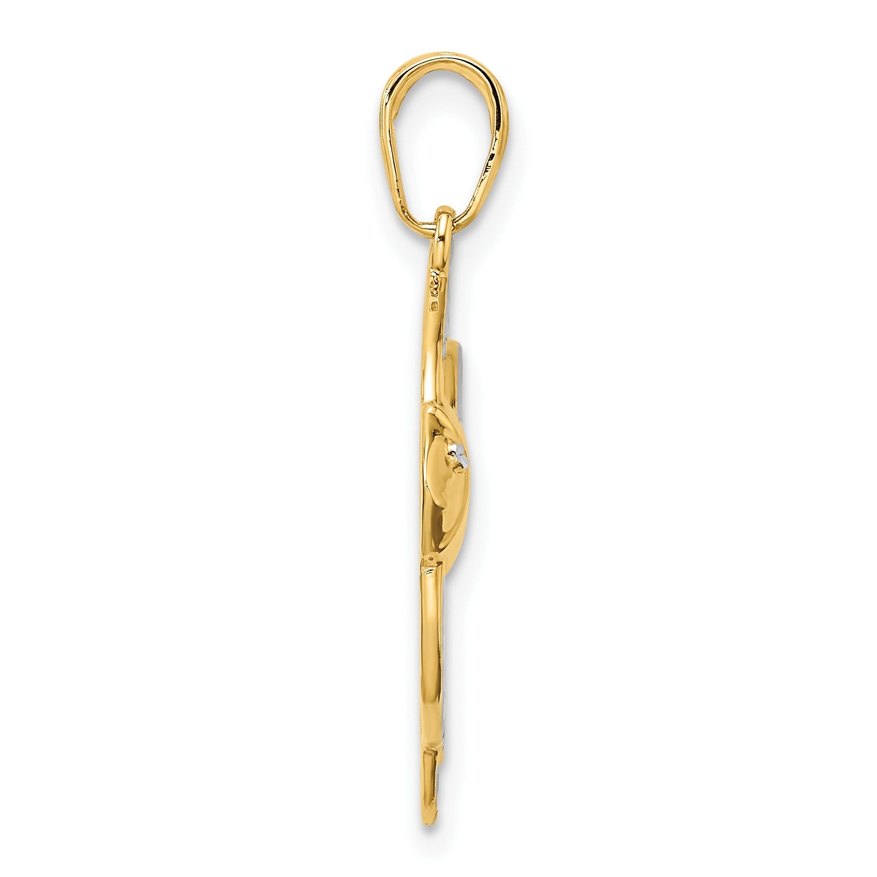14k and White Rhodium Diamond-cut Angelfish Pendant
