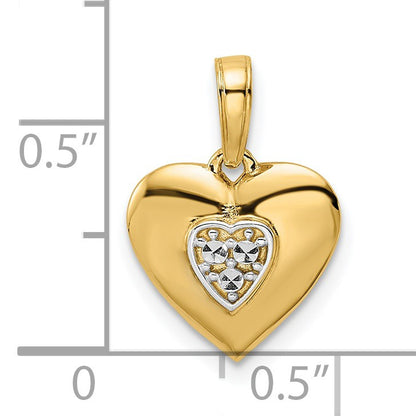 14k and White Rhodium Diamond-cut Puffed Heart Pendant