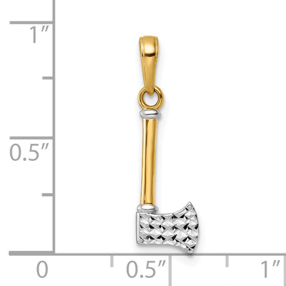14k and White Rhodium Diamond-cut Axe Pendant