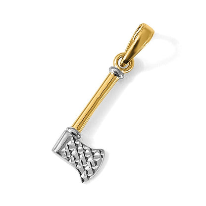 14k and White Rhodium Diamond-cut Axe Pendant