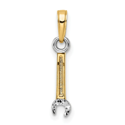 14k and White Rhodium Diamond-cut Wrench Pendant