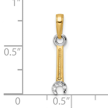 14k and White Rhodium Diamond-cut Wrench Pendant