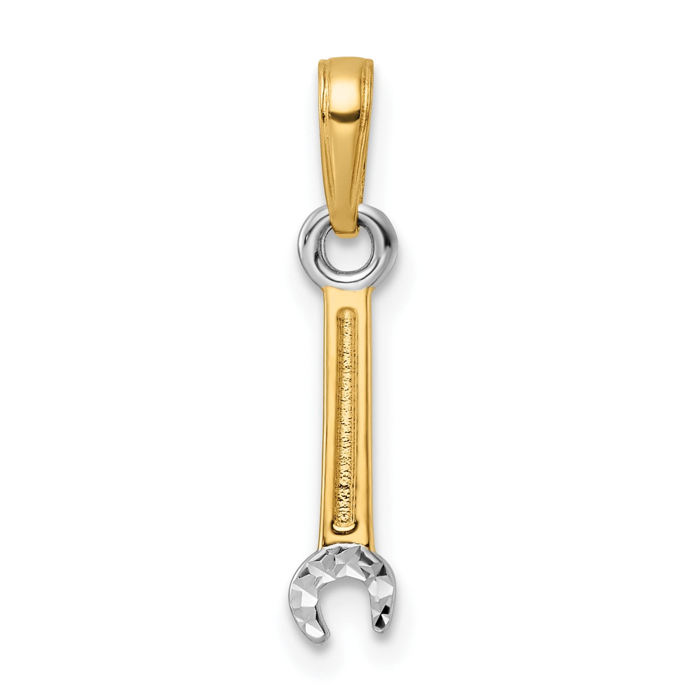 14k and White Rhodium Diamond-cut Wrench Pendant