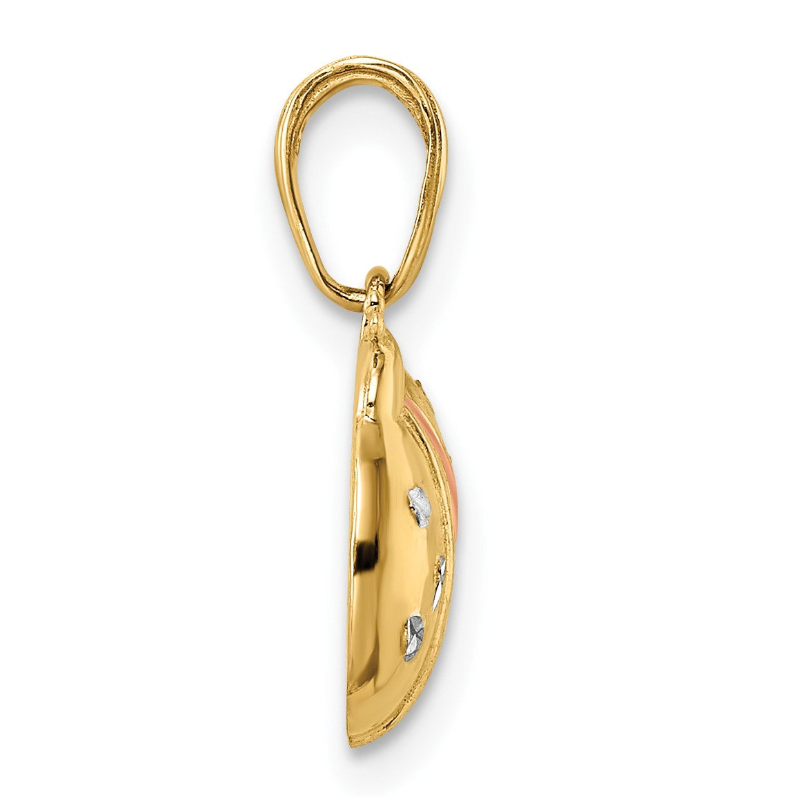 14k with White and Rose Rhodium Diamond-cut Ladybug Pendant