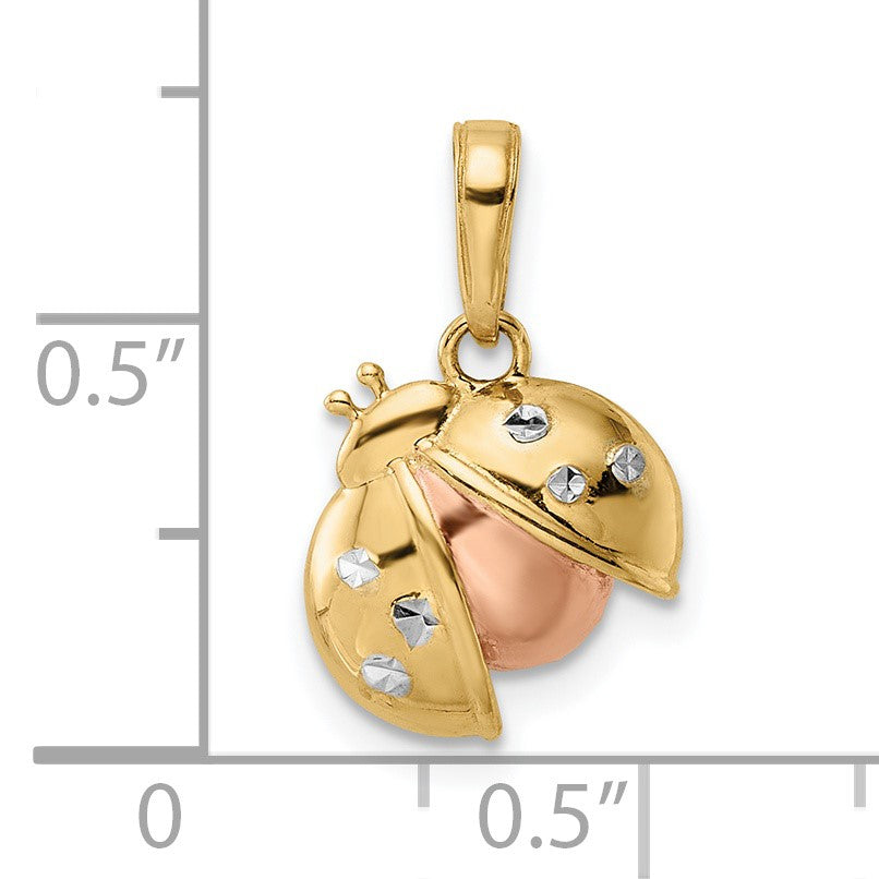 14k with White and Rose Rhodium Diamond-cut Ladybug Pendant