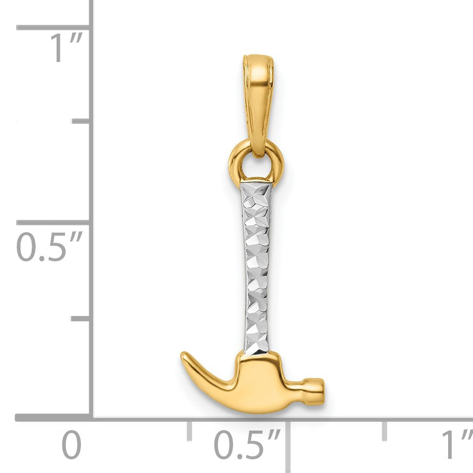 14k and White Rhodium Diamond-cut Hammer Pendant