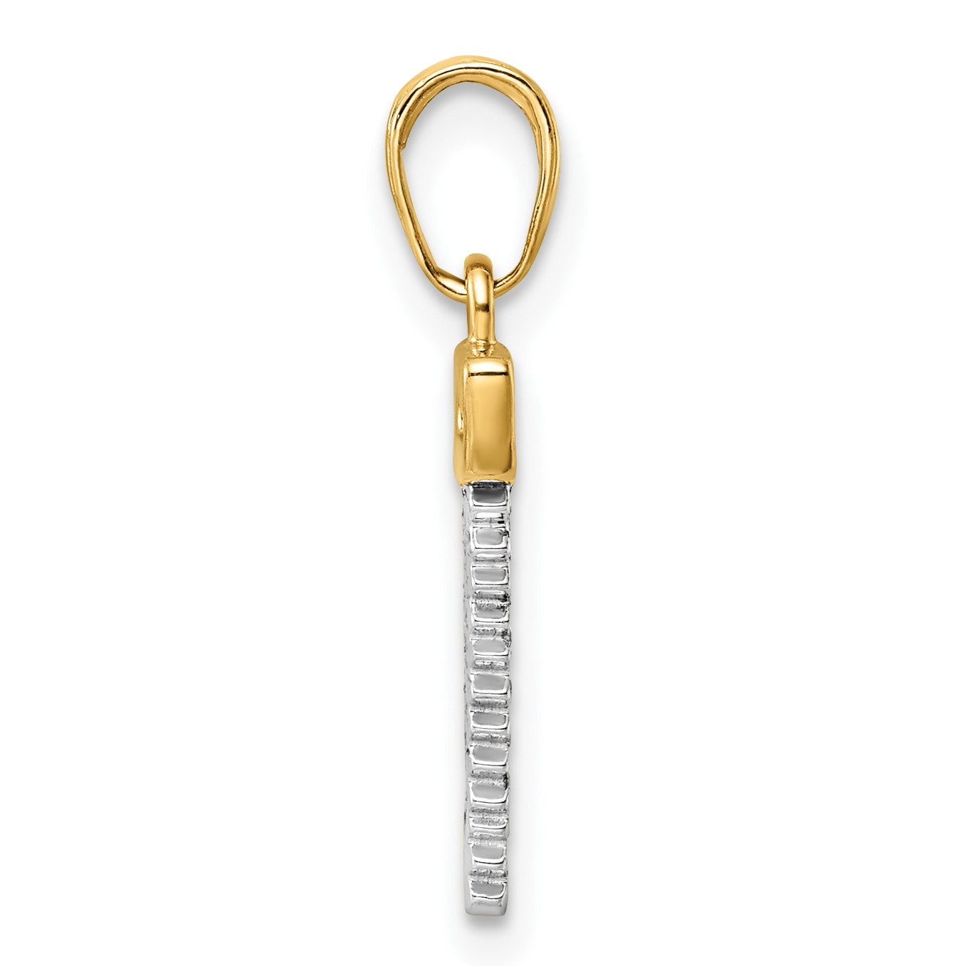 14k and White Rhodium Diamond-cut Saw Pendant