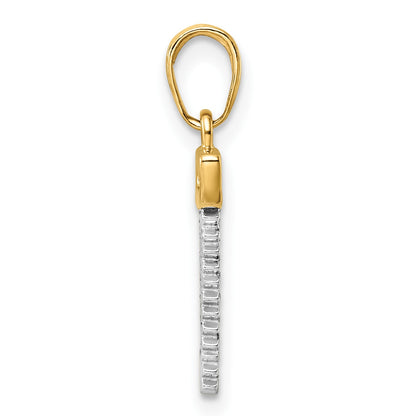14k and White Rhodium Diamond-cut Saw Pendant