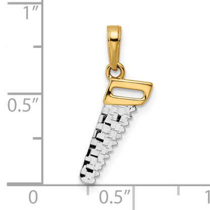 14k and White Rhodium Diamond-cut Saw Pendant
