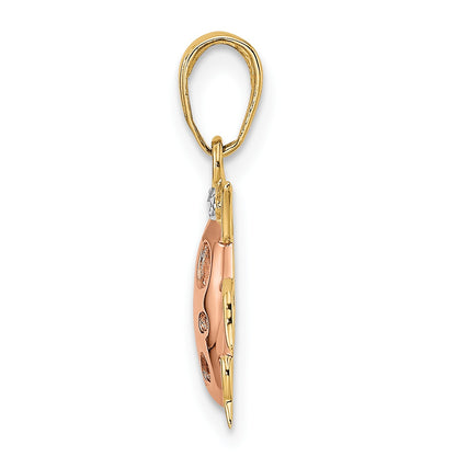 14k with White and Rose Rhodium Diamond-cut Ladybug Pendant