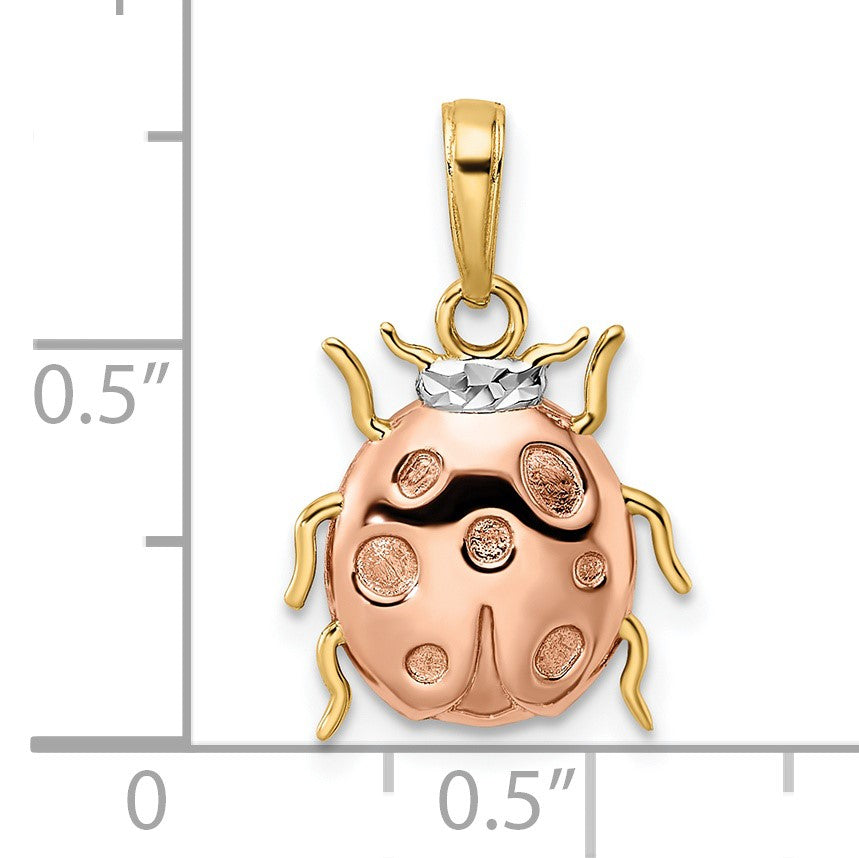 14k with White and Rose Rhodium Diamond-cut Ladybug Pendant
