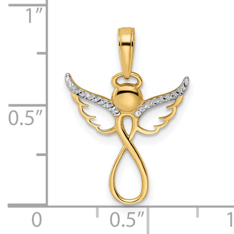 14K and White Rhodium Diamond-cut Infinity Angel Pendant