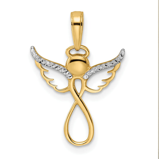 14K and White Rhodium Diamond-cut Infinity Angel Pendant