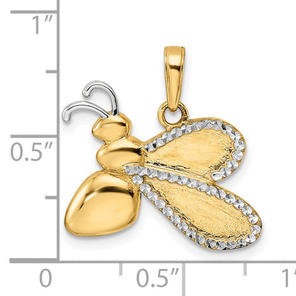 14K and White Rhodium Diamond-cut Bumblebee Pendant