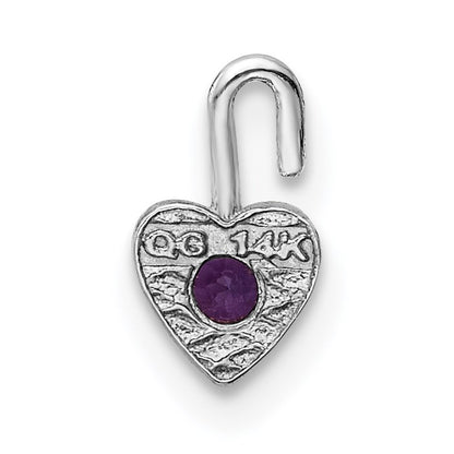 14k White Gold February Synthetic Birthstone Heart Charm