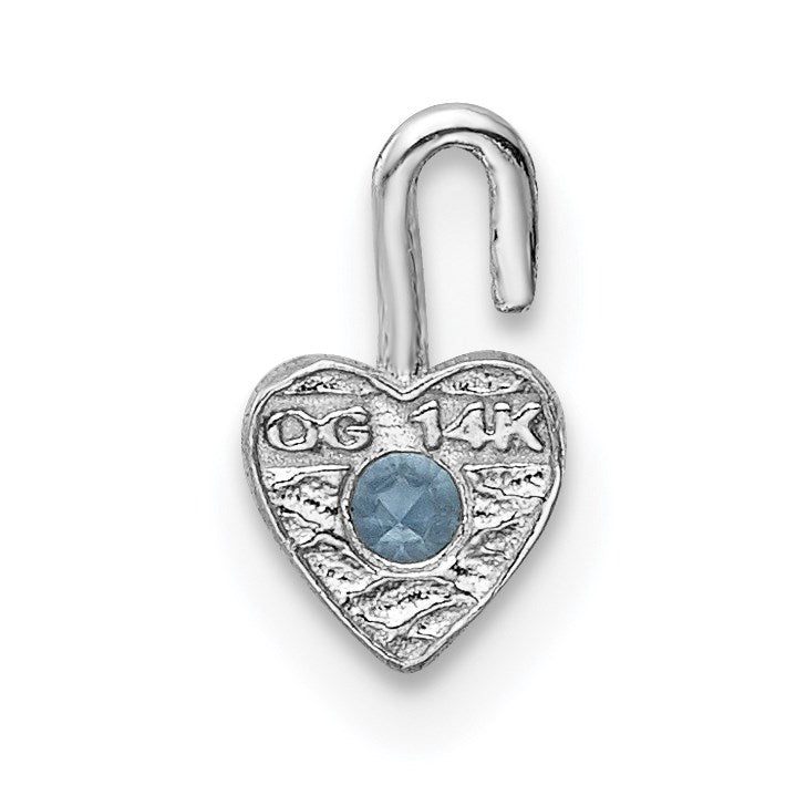 14k White Gold March Synthetic Birthstone Heart Charm
