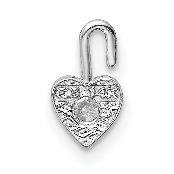 14k White Gold April Synthetic Birthstone Heart Charm