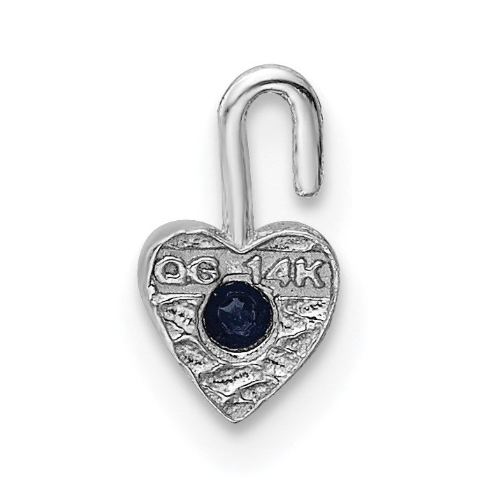 14k White Gold September Synthetic Birthstone Heart Charm