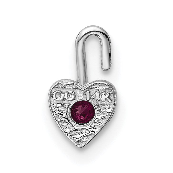 14k White Gold July Synthetic Birthstone Heart Charm