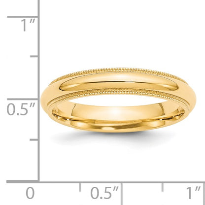 14k Yellow Gold 4mm Milgrain Half Round Comfort Fit Wedding Band Size 7